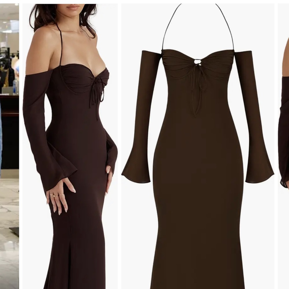 Naomi Cold Shoulder Long Sleeve Halter Midi Dress House of CB